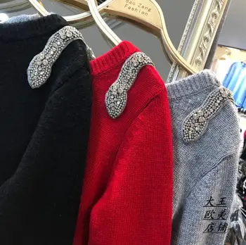 2020 нов модерен Зимен марка змия модел с бриллиантовым мъниста вълнен вълнен пуловер + възли топли панталони Костюм от две части wj1756