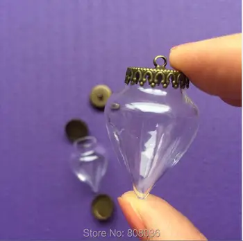 10шт 38x25 мм капка сълза ръчно изработени стъклен глобус топка прозрачна бутилка за желания висулка от сребро/bornze чекмедже за зъби бижу колие