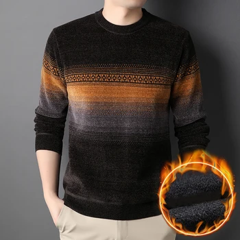 Нов зимен топъл пуловер Мъжки Модерен Цвят Реколта градинска дрехи с кръгло деколте, мек вълнен плат Мъжки пуловер вязаный жилетка Случайни пуловер Homme Y378