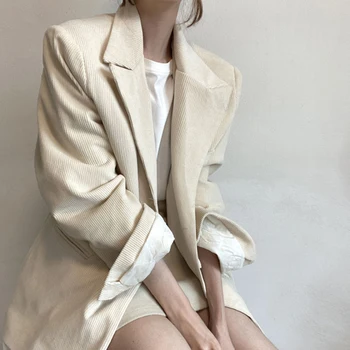 2022 новият есенен корейски модерен вельветовый костюм чист цвят, с ревери однобортный темперамент ежедневно яке с дълъг ръкав за жени