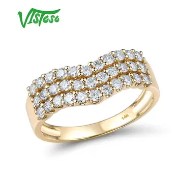 VISTOSO Чисто Пръстен от жълто злато, 14 585 проба За жените Истински Пенливи диамантен пръстен Обещание Годежни Пръстени Годишнина Изискани бижута