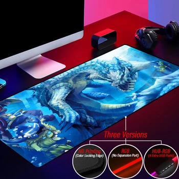Светлина RGB Геймърска Подложка за мишка Monster Hunter World Extreme-Цветен Потребителски Тенис на Мат MHW с аксесоари за КОМПЮТЪР-хъб, 4-портов USB-подложка за мишка