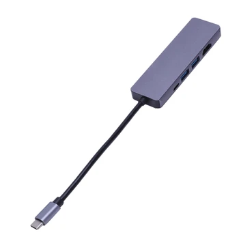 5 в 1 Хъб USB Type C Hdmi 4K C USB Хъб към Гигабитному Ethernet Rj-45 Мрежов Адаптер за Pro Thunderbolt 3 USB-C Порт за Зарядно Устройство