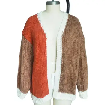 Дамски есен-зима възли пуловери Женски цветни жилетки с дълъг ръкав, Горно облекло-Топли отворени пуловери отпред Палто