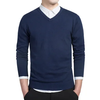 2019 Новият есенно-зимния случайни пуловер за мъжете с дълъг ръкав Slim Fit поло вязаный брендовый пуловер Модерен мъжки топъл пуловер
