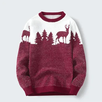 Мъжки вязаный пуловер Пуловер Случайни топло трико с дълъг ръкав, Мъжки дрехи Коледен пуловер от лосове Мъжки свободни топове Джърси