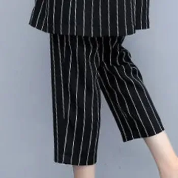 Комплект от 3 теми Костюм Офис Блейзър на вертикални Райета и Широки Панталони Елегантен Корейски Модерен Стил Шик дамски блейзери