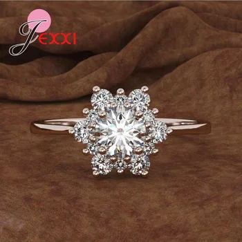 Модни Пръстени от сребро 925 проба за жени и момичета, Елегантен пръстен-снежинки с камък Блестящи Бижута Пръстени Подаръци