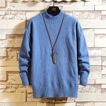 Корейски вязаный пуловер Мъжка мода Градинска Облекло 2020 Есен Зима Нов монофонични мъжки пуловери с високо воротом половината врата Трика, Pour Hommes