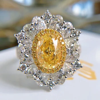 2021 Луксозно Модно пръстен с кристали Дама Мода S925 Сребро Годежен пръстен с жълт кристал на Сватбени украси, Подаръци за партита