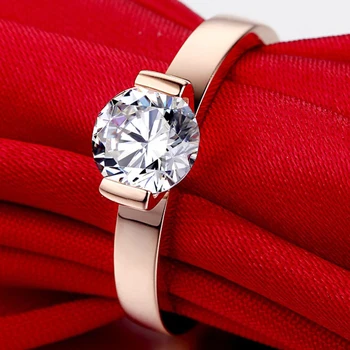 Високо качество на Циркон Годежни пръстени за жени цвят Розово злато-Годежни пръстени дамски Кристали Бижута на по-високо качество на#J20