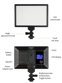 SUPON L122T Осветление за фотография LED Видео Лампа Ултратънък LCD-два цвята и димиране DSLR Студиен led Лампа на Таблото за камери