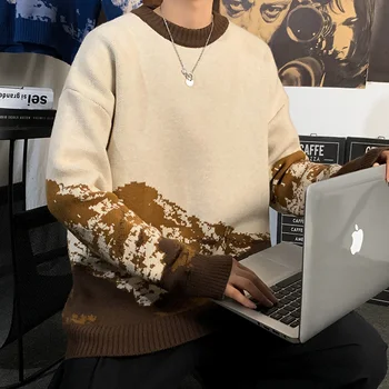 Abfer Вязаный мъжки пуловер Планински Харадзюку Извънгабаритни корейски модни пуловери с дълъг ръкав Хип - хоп Реколта дрехи Жилетка