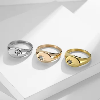 Неръждаема стомана 316L, не съдържаща никел и олово, Циркон, подплатени Междузвездни сингетные пръстени за жени, Дамски украса за партита, Златен пръстен