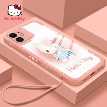 Hello Kitty Луксозен Калъф за телефон от течно стъкло с анимационни модел за iPhone13 13Pro 13Promax 12 12Pro Max 11 Pro X XS MAX XR 7 8 Плюс Калъф