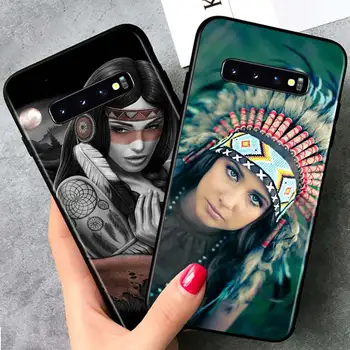 Индийски момиче с пера за Samsung Galaxy S21 Ultra Plus Забележка 20 10 9 8 S9 S10 S7 S8 S6 Edge Plus Черен калъф за вашия телефон
