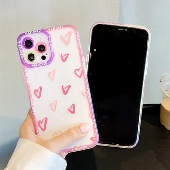 Сладък Боядисани калъфи за телефони с любов за iPhone 12 11 Pro Max SE 2020 X XR XS Max 7 8 Плюс Прозрачна Мека силиконова капачка