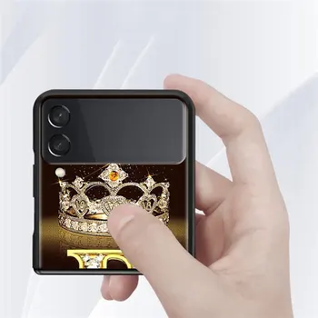 Калъф за Samsung Galaxy Z Flip 3 5G Black Твърд Корпус на телефона за PC Z flip3 Луксозен приличат на сегментиран Мотивационно писмо Монограм Злато Мрамор