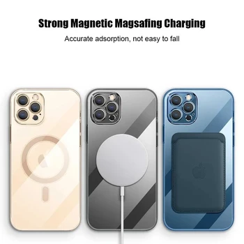 Прозрачен силиконов калъф-магнит за iPhone 13 11 12 Pro Max 13Pro 12/13MINI Безжично Зарядно устройство Magsafing Мека Галванична на кутията