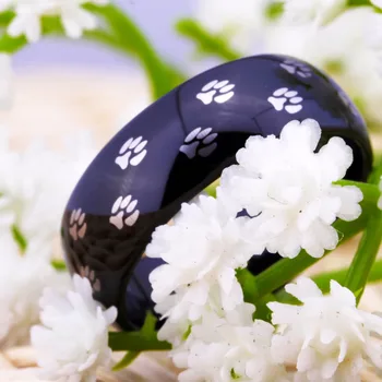 Нови модни бижута Вольфрамовое пръстен за жени, Мъже 8 мм Черен Цвят Класически Сватбени декорации с щампи кучета Дизайн Пръстен за лапите на животните