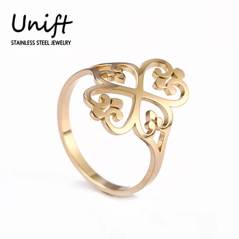 Unift Винтажное Цвете Пръстен за жени Позлатени Пръстени от Неръждаема Стомана с геометричен сърце Уникални Изискани Бижута Вики