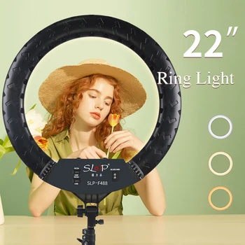Комплект за 22-инчов пръстеновиден лампа SLOTP със статив 2 М,tiktok 55 Димиране Околовръстен лампа за Селфи (SLP-F488)