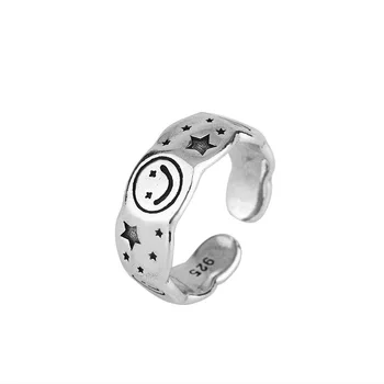 Очарователен пръстен с открита усмивка на лицето си за жени Реколта пръстени за партита в стил Бохо Готик Пънк, Бижута, Подаръци за момичета 2021