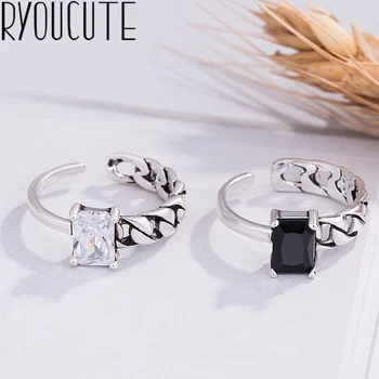 Бохо Модни Пръстени от естествено сребро черен цвят с кристали за жени, Дамски бижута Антични Пръстени за пръстите на Anillos