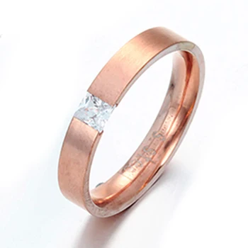 Auxauxme 4 мм Прости Пръстени с кристали, Цирконий Злато, Розово Злато Годежен пръстен от неръждаема стомана за жени, Бижута за момичета