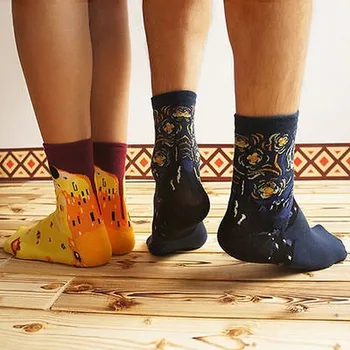 Нови 3D Ретро Живопис Художествени Унисекс Чорапи на Жените и Мъжете Забавно Новост Звездна Нощ Реколта Чорапи ГОРЕЩИ Продажба