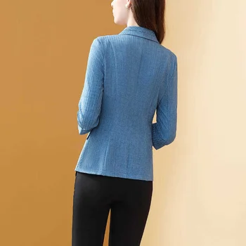 Корейски стил, Шик Дамски Блейзери Свободни Модни Ежедневни тънки, с дълъг ръкав Тънки обикновен женски Офис работно облекло Якета