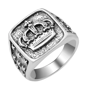 Готически Античен Сребърен Цвят Короната Пръстени с печаткой Реколта Мъжки Сватбени и Годежни пръстени с корона Мъжки Модни бижута
