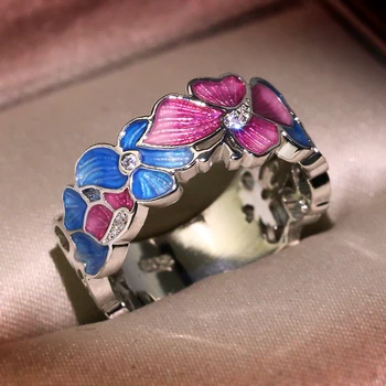 Модни Цветни пръстени за жени Пръстен с кубическим цирконием Вечерна декорация с емайл пръстен бижута високо качество