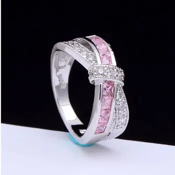 6 цвята, Красиво, красиво, модерно годежен пръстен вечер бяло злато цвят сребро цвят женски камък crystal Дама Пръстен бижута LR050