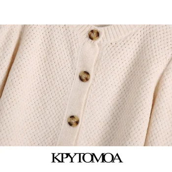 KPYTOMOA За жени Сладък мода вязаный съкратен жилетка Пуловер Реколта Ръкав три четвърти от копчета от Дамски връхни дрехи-Шик топ