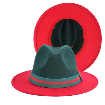 2021 Нови дамски Класически зелени И червени Широкополые филц шапки с широка периферия Дизайнерски модерни улични ежедневни Панама джаз шапки и Модни дамски шапки