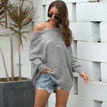 Зима 2021 вязаный пуловер жена връзка от веригата свободен пуловер прилеп бяла риза