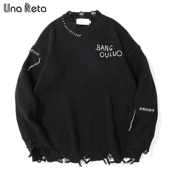 Пуловер Una Reta За мъже Нов хип-хоп дизайн с отвори Градинска мъжко облекло Casual пуловер Блузи За мъже Свободни пуловери за хай стрийт