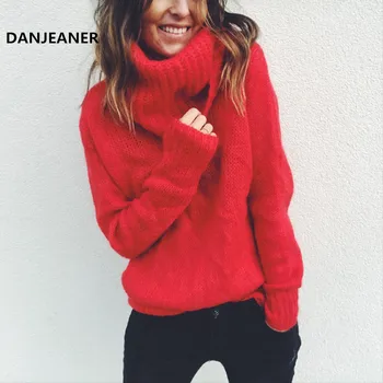 Danjeaner S-3XL Плюс Размер Пуловери с високо воротом Женски есенно-зимните пуловери с дълги ръкави Модерни всекидневни плетени пуловери Pull Femme