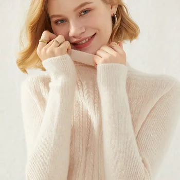 2021 Есен-зима Нов Чиста вълна топ с високо ревера, мек пуловер с дълъг ръкав, женски вълнен пуловер, свободна вязаная риза с дивата основа