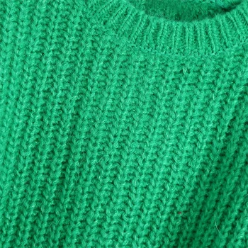 ТРАФИКА На жени 2021 Мода Мек на допир зелен вязаный съкратен пуловер Реколта през Цялата силует ръкав-фенер Дамски пуловери Градинска облекло