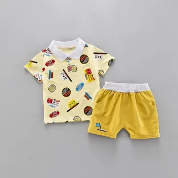 Детски комплект за R&Z 2019 Годишният Нов Комплект от памук за европейски и американски момчета с ревери, Цифров тениска, къси панталони, комплект от две части