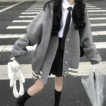 Дамски пуловери Свободни бяха застреляни в японски стил Прекрасен Мързелив жилетка Feminino Универсална вязаная облекло Новата есенна градинска облекло Sweet Ins