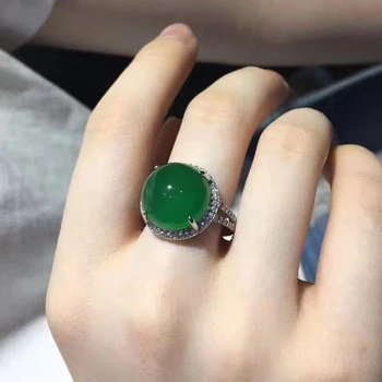 Нов стил сребро, инкрустированное диаманти естествен тъмно зелен chalcedony регулируем пръстен изискан ретро стил елегантни дамски бижута