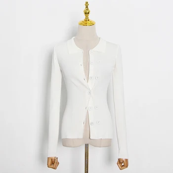 GALCAUR Бял Корейски модерен топ с дълъг ръкав за жени с V-образно деколте и Тънък минималистичен обикновен Дамски пуловер нови дрехи 2022 Пролетен стил