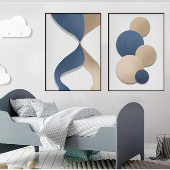 Модерна Синьо - бяла Живопис върху платно Абстрактни Геометрични Плакати и щампи Скандинавски всекидневна Домашна конзола за художественото оформление на Картини